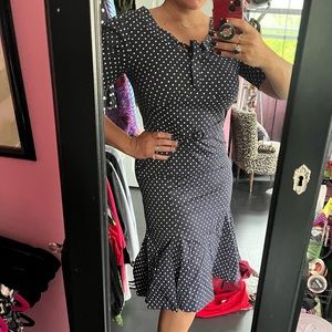 Pinup Navy Polkadot wiggle Fishtail Dress